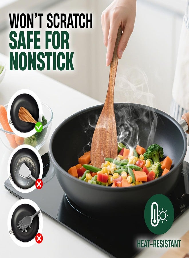Bkiok 6 Pcs Wooden Cooking Spoons Set - Natural Teak Wood, Safe for Nonstick Cookware & Healthy Kitchen Utensils - Image 5