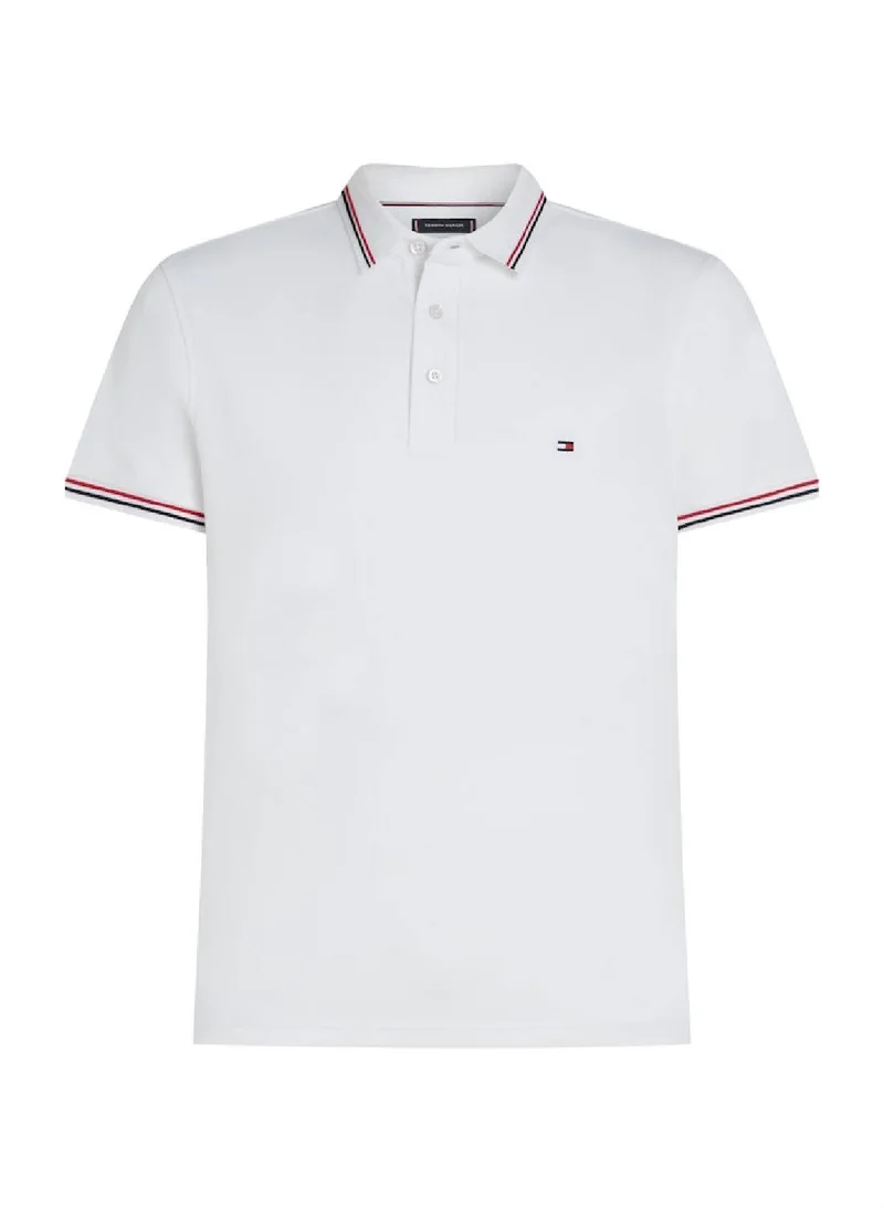 TOMMY HILFIGER Men's Tipped Slim Fit Polo Shirt - Cotton, White