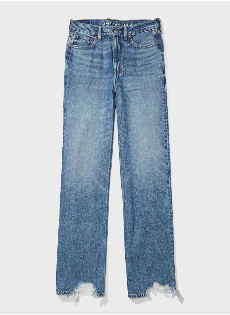 American Eagle Ripped High Rise Stright Jeans