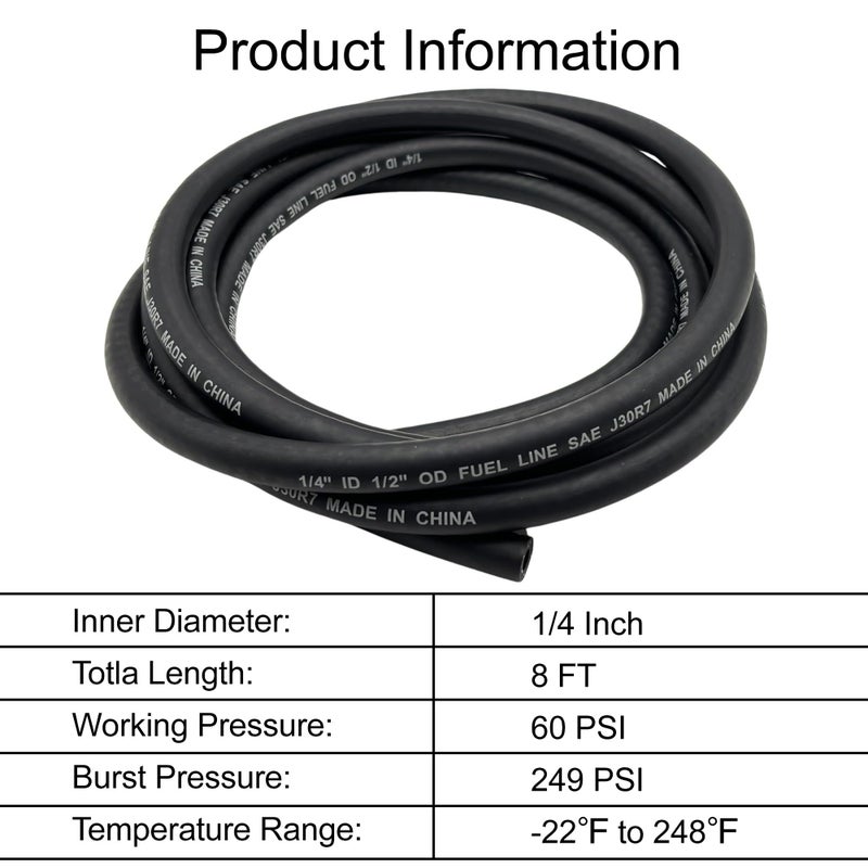 YGQ 1/4" ID Fuel Hose Line Braided NBR Rubber Tubing 8 Feet for Automotives Generator Lawn Mower with 10 Clamps (6.4mm ID) - Image 4