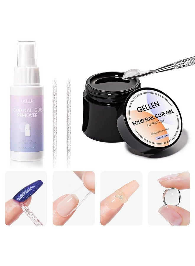Gellen Solid Gel Nail Glue With 60Ml Nail Glue Remover Set 15G Solid Nail Glue Gel For Press On Nails Acrylic Nails Soft Gel Nail Tips Glue Remover Uv Lamp Gel Glue For Nails - Image 1
