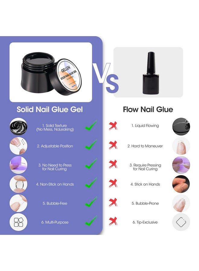 Gellen Solid Gel Nail Glue With 60Ml Nail Glue Remover Set 15G Solid Nail Glue Gel For Press On Nails Acrylic Nails Soft Gel Nail Tips Glue Remover Uv Lamp Gel Glue For Nails - Image 3