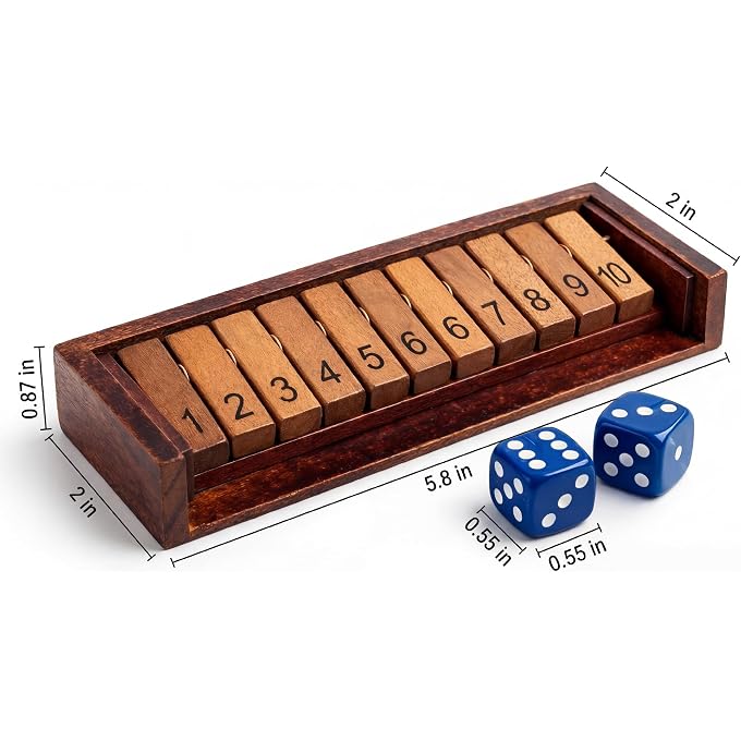 مجموعة توسعة لعبة Shut The Box للاعب واحد، صينية أرقام خشبية مع نردين، إضافة للاعب الخامس أو السادس، اللوحة الرئيسية غير متضمنة - Image 3