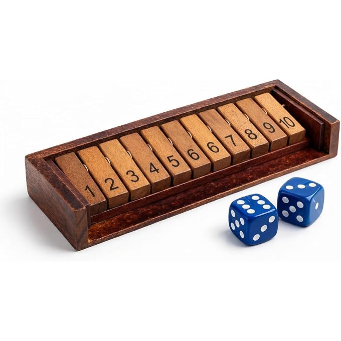 مجموعة توسعة لعبة Shut The Box للاعب واحد، صينية أرقام خشبية مع نردين، إضافة للاعب الخامس أو السادس، اللوحة الرئيسية غير متضمنة - Image 1