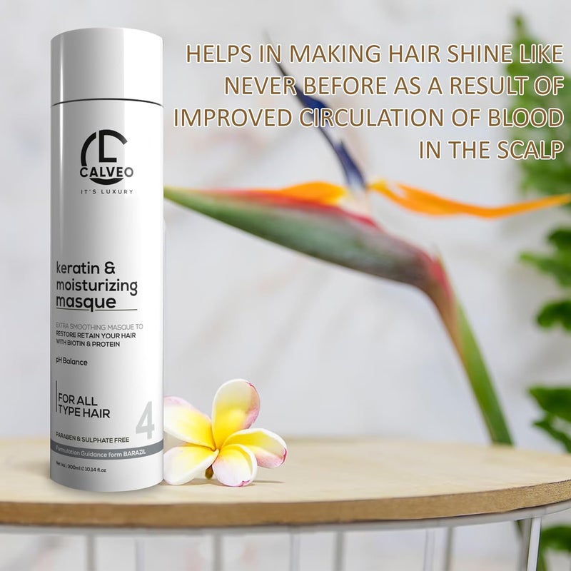 CALVEO Keratin Hair Moisturizing Masque for Damaged Dull Dry Hair Anti Frizz Conditioner Straight Shiny Strong Salon Like Hair For All Hair Types 300ml - Image 4