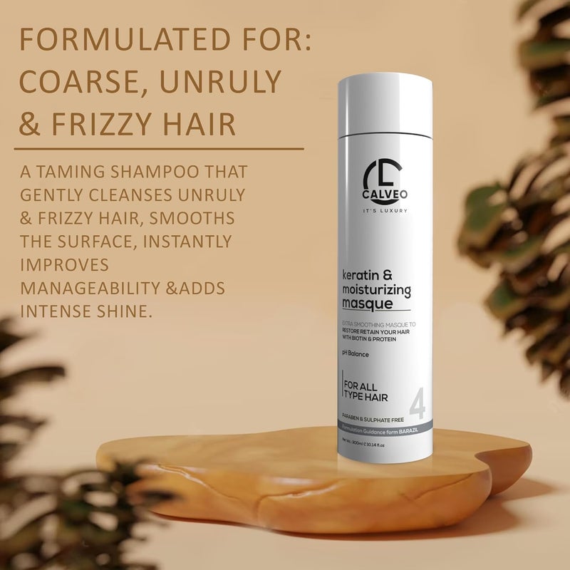 CALVEO Keratin Hair Moisturizing Masque for Damaged Dull Dry Hair Anti Frizz Conditioner Straight Shiny Strong Salon Like Hair For All Hair Types 300ml - Image 2