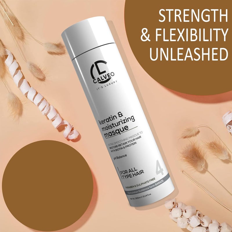 CALVEO Keratin Hair Moisturizing Masque for Damaged Dull Dry Hair Anti Frizz Conditioner Straight Shiny Strong Salon Like Hair For All Hair Types 300ml - Image 3