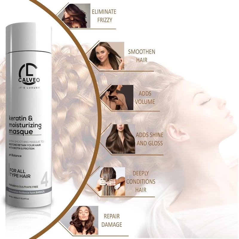 CALVEO Keratin Hair Moisturizing Masque for Damaged Dull Dry Hair Anti Frizz Conditioner Straight Shiny Strong Salon Like Hair For All Hair Types 300ml - Image 5