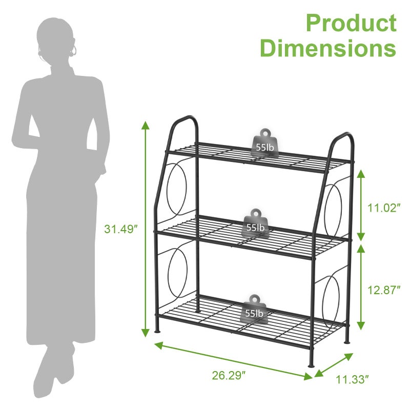 VyGrow Plant Stand, 3 Tier Plant Shelf for Indoor Outdoor, Heavy Duty Metal Outdoor Plant Stand Holder Rack for Living Room Balcony and Garden, Iron Wire, Black - Image 5