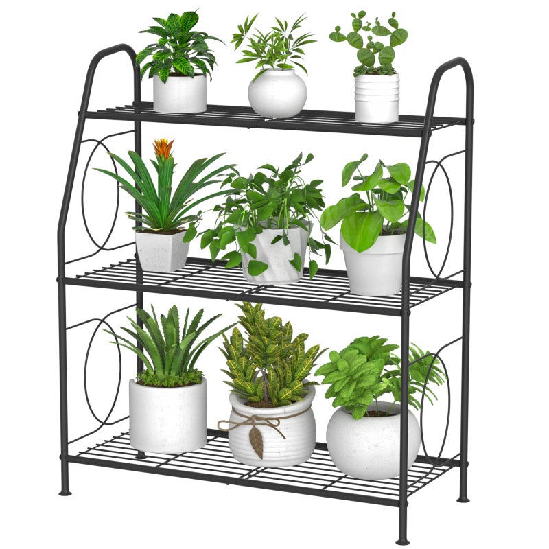 VyGrow Plant Stand, 3 Tier Plant Shelf for Indoor Outdoor, Heavy Duty Metal Outdoor Plant Stand Holder Rack for Living Room Balcony and Garden, Iron Wire, Black - Image 1