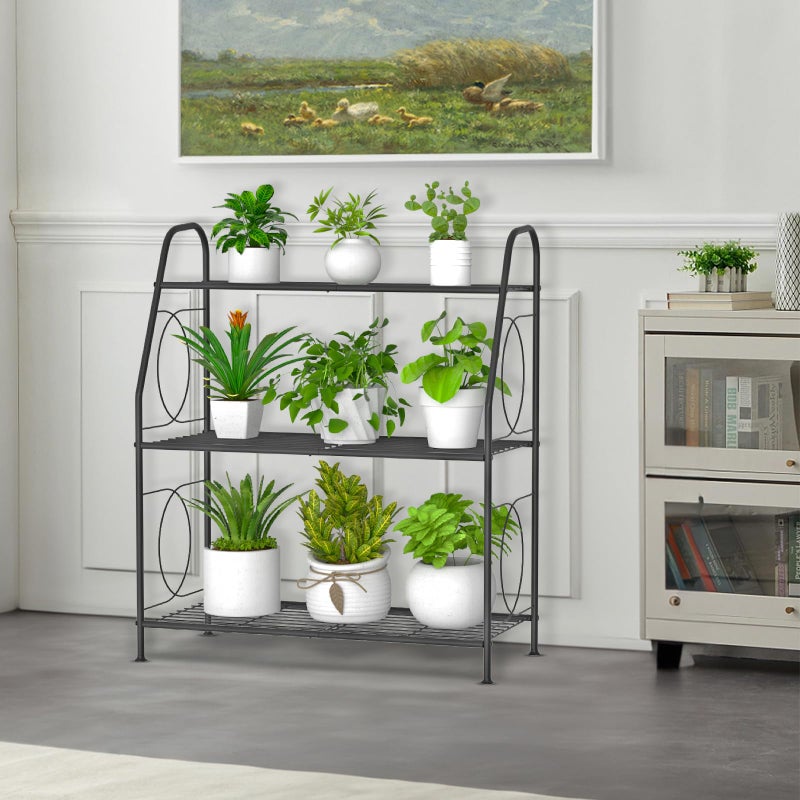 VyGrow Plant Stand, 3 Tier Plant Shelf for Indoor Outdoor, Heavy Duty Metal Outdoor Plant Stand Holder Rack for Living Room Balcony and Garden, Iron Wire, Black - Image 2