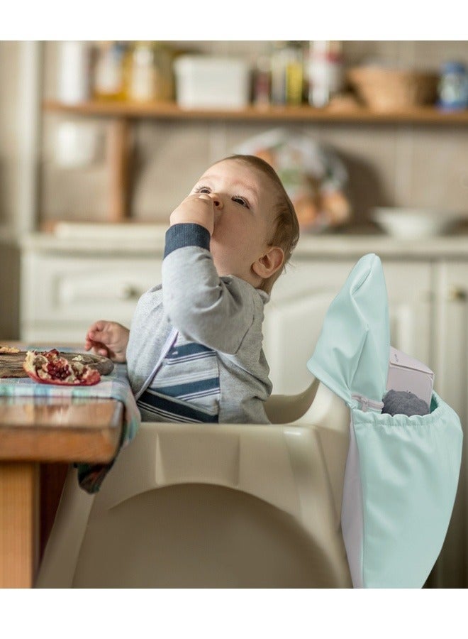 High Chair Handy Pocket Pouch, Mealtime Essentials Organizer of High Chairs, Highchair Accessories Of Storage and Oragnization, Resuable PU Storage Bag with Internal Zippered Pocket(Blue) - Image 4
