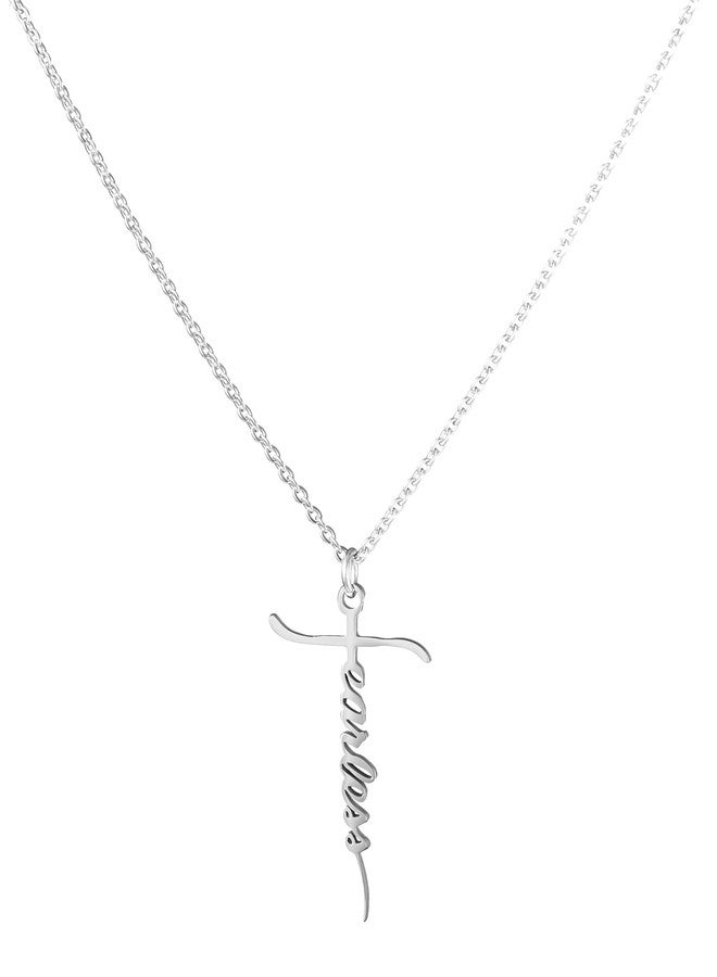 omodofo Bible Verse Fearless Cross Necklace Confirmation Gift Pendant Necklace Scripture Jewelry (Silver - FEARLESS Cross Necklace) - Image 1