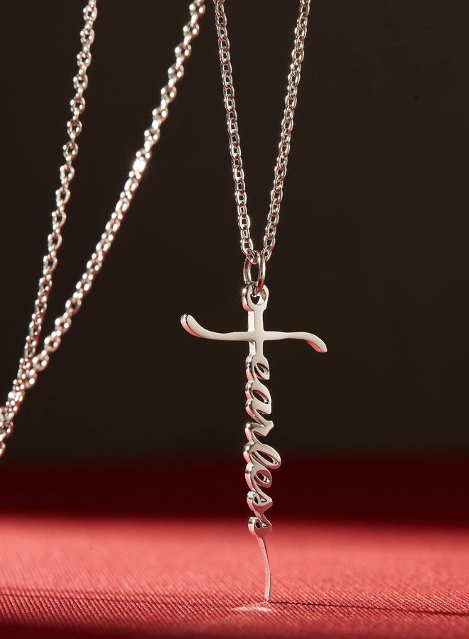 omodofo Bible Verse Fearless Cross Necklace Confirmation Gift Pendant Necklace Scripture Jewelry (Silver - FEARLESS Cross Necklace) - Image 2