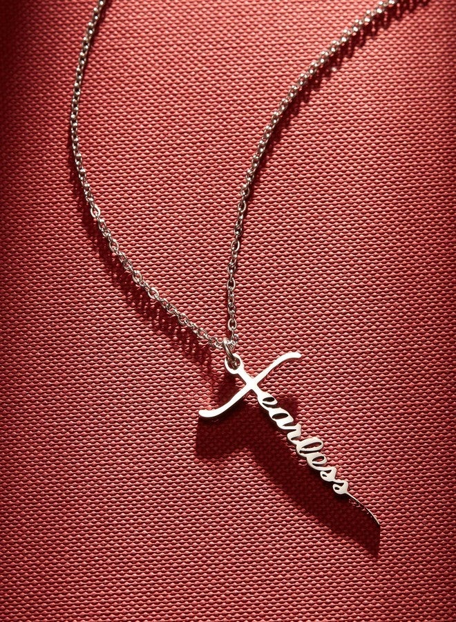 omodofo Bible Verse Fearless Cross Necklace Confirmation Gift Pendant Necklace Scripture Jewelry (Silver - FEARLESS Cross Necklace) - Image 3