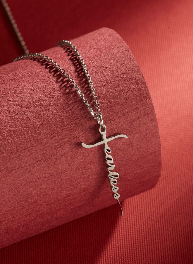 omodofo Bible Verse Fearless Cross Necklace Confirmation Gift Pendant Necklace Scripture Jewelry (Silver - FEARLESS Cross Necklace) - Image 4
