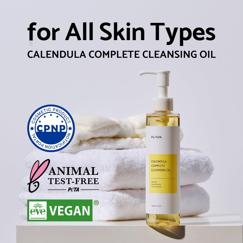 IUNIK Calendula & Jojoba Oil-Infused Vegan Cleansing Oil â€“ Gentle Blackhead Melting & Makeup Remover Facial Cleanser w/Plant-based Oils Korean Skincare - Image 3