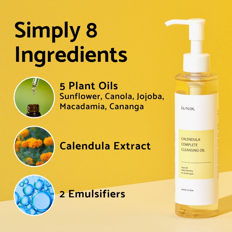 IUNIK Calendula & Jojoba Oil-Infused Vegan Cleansing Oil â€“ Gentle Blackhead Melting & Makeup Remover Facial Cleanser w/Plant-based Oils Korean Skincare - Image 5