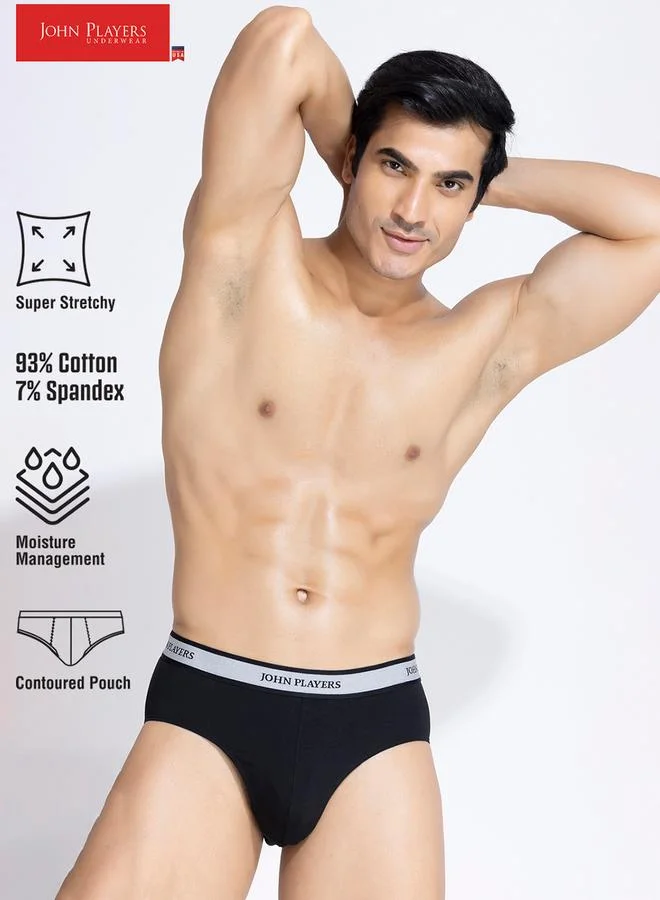 John Players Black Comfort Fit Briefs with Logo Print waistband