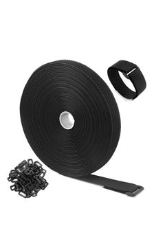 Y&D Adjustable Cable Straps with 50 Buckles Free Cut Length Black Reusable Fastening Ties Hook and Loop Securing Strap for Tidy Wire Management Cord Organizer  - Image 1