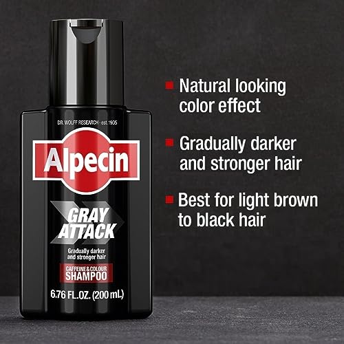 Alpecin Gray Attack Caffeine & Color Shampoo for Men 6.76 Fl Oz | Gradually Darker and Stronger Hair | Natural Looking Color Effect for Less Grays | Leaves Hair Feeling Stronger - Image 3