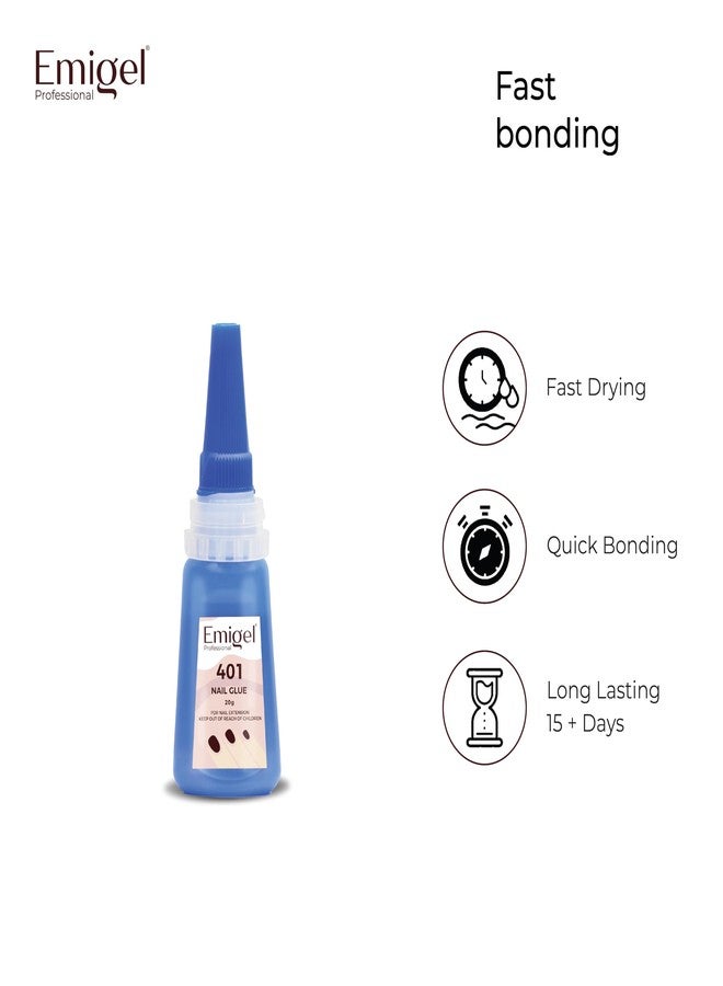 Emigel Professional Nail Glue | Glue for Artificial Nail | 401 Rapid Fix Glue | 20gm per Bottle - Image 3