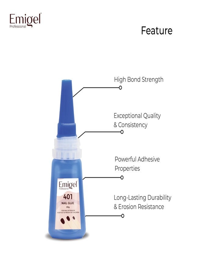 Emigel Professional Nail Glue | Glue for Artificial Nail | 401 Rapid Fix Glue | 20gm per Bottle - Image 2