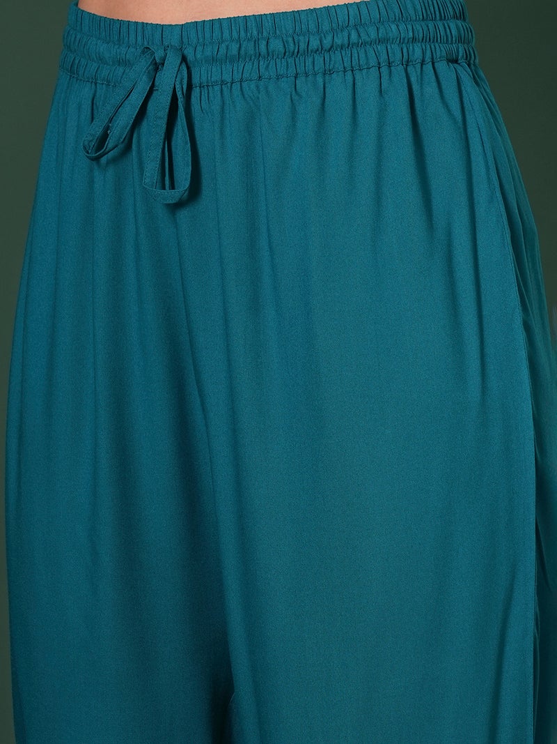 globus Globus Women Zari & Sequinned Yoke Gathered A-Line Kurta With Straight Pants Festive Set  - Image 5