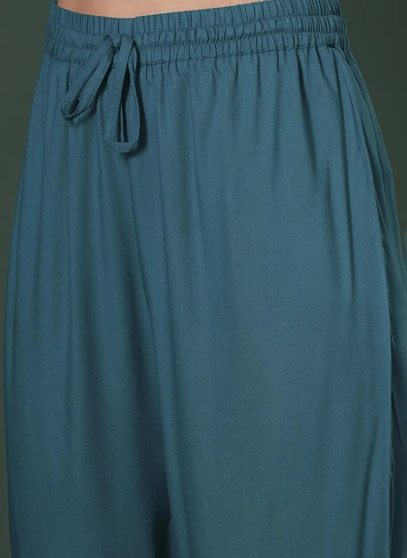globus Globus Women Zari & Sequinned Yoke Gathered A-Line Kurta With Straight Pants Festive Set