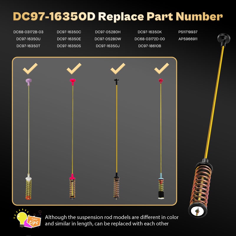 Vypart Washer Suspension Rods for Samsung WA50T5300AC/US WA50R5400AV/US WA45T3400AW/A4 WA50R5200AW/US WA45N3050AW/A4, Replace DC68-03172B-03 DC68-03172C DC97-16350D Suspension Rods - Image 4