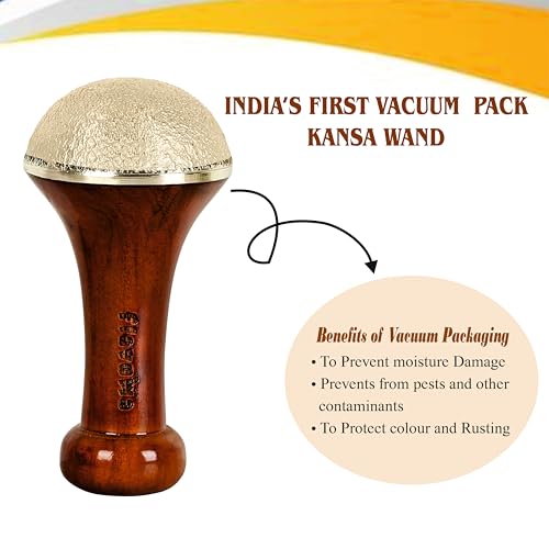 Flavoma Traditional Bronze Vatki Cup Scrub Surface Kansa Wand | Teak Wooden Handle With Bronze Scrub Metal Dome, Natural Brown | Massage for Back, Neck, Shoulders & Legs - Image 3