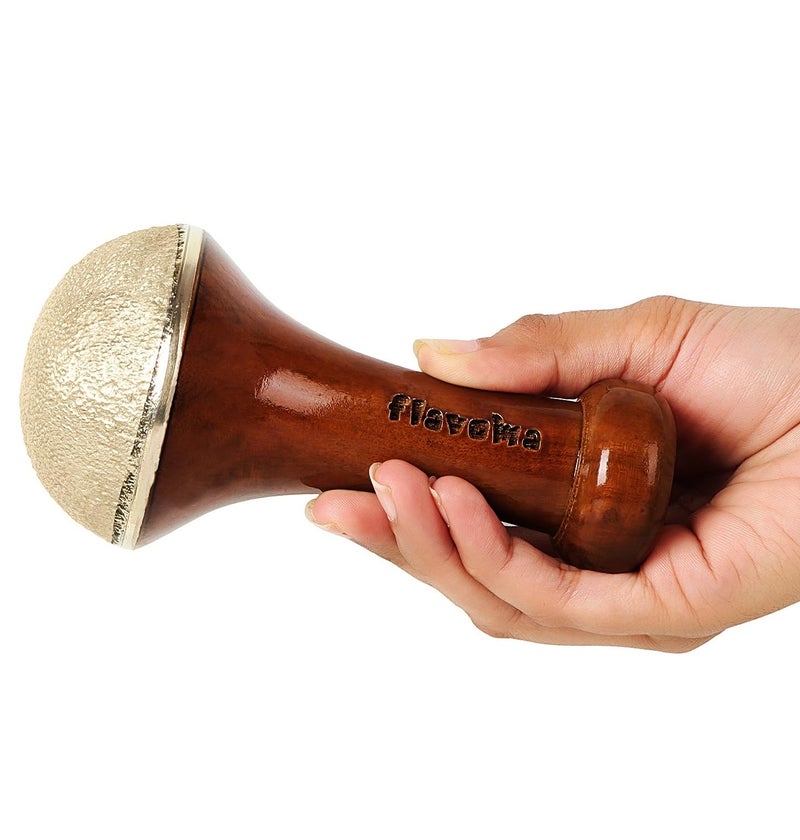 Flavoma Traditional Bronze Vatki Cup Scrub Surface Kansa Wand | Teak Wooden Handle With Bronze Scrub Metal Dome, Natural Brown | Massage for Back, Neck, Shoulders & Legs - Image 1