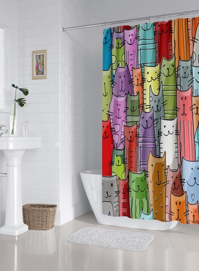 ZXMBF Cat Shower Curtain Colorful Kitten Cartoon Kitty for Kids Cat Lovers Funny Animal Lovely Pussy Waterproof Fabric Bathroom Decor Set 72x72 Inch Plastic Hooks 12 Pack - Image 5