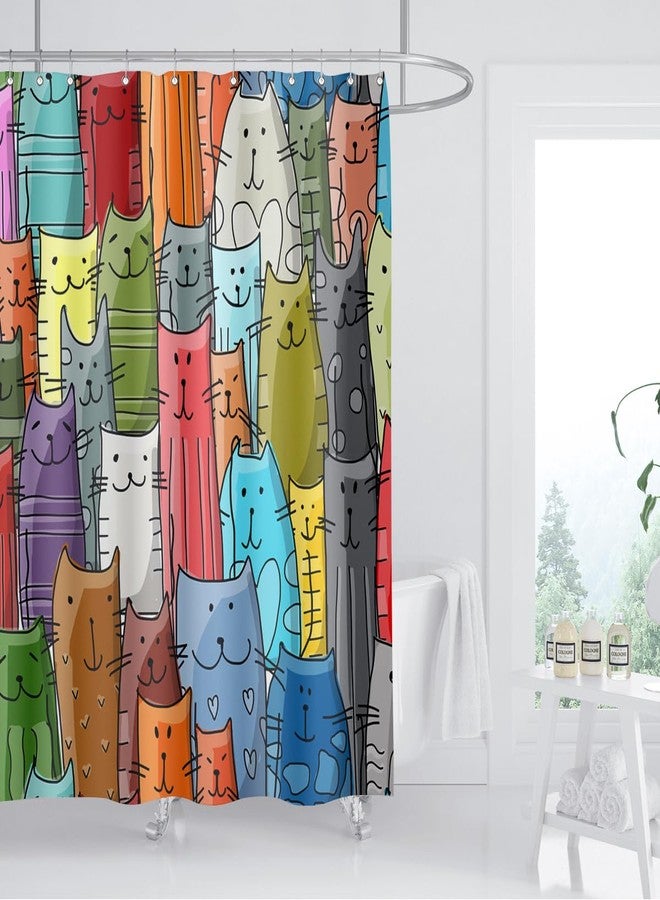 ZXMBF Cat Shower Curtain Colorful Kitten Cartoon Kitty for Kids Cat Lovers Funny Animal Lovely Pussy Waterproof Fabric Bathroom Decor Set 72x72 Inch Plastic Hooks 12 Pack - Image 2