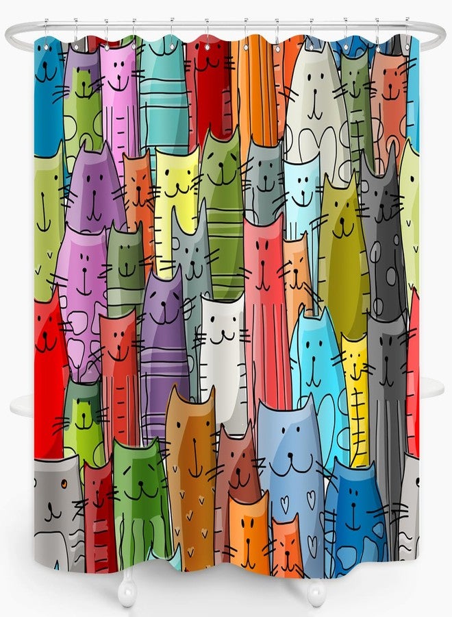 ZXMBF Cat Shower Curtain Colorful Kitten Cartoon Kitty for Kids Cat Lovers Funny Animal Lovely Pussy Waterproof Fabric Bathroom Decor Set 72x72 Inch Plastic Hooks 12 Pack - Image 3