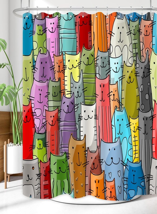 ZXMBF Cat Shower Curtain Colorful Kitten Cartoon Kitty for Kids Cat Lovers Funny Animal Lovely Pussy Waterproof Fabric Bathroom Decor Set 72x72 Inch Plastic Hooks 12 Pack - Image 4