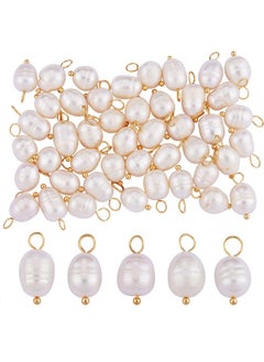 COGCHARGER COGCHARGER 50 Pieces Freshwater Pearl Charm Pendant Smaller Natural Pearl Charm with Brass Loops for Jewelry Necklace Bracelet Earring Making Craft  - Image 1