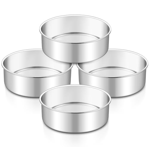 TeamFar 6 Inch Cake Pan, 4 Pcs Round Tier Cake Pans Set Stainless Steel for Baking Steaming Serving, Fit in Oven Pot Air Fryer, Healthy & Heavy Duty, Mirror Finish & Dishwasher Safe - Image 1