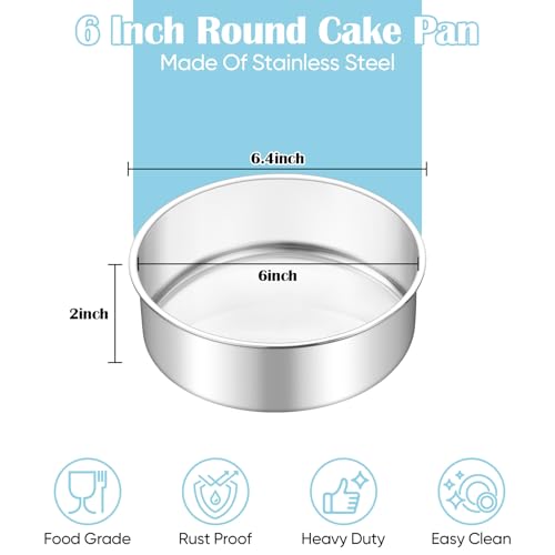 TeamFar 6 Inch Cake Pan, 4 Pcs Round Tier Cake Pans Set Stainless Steel for Baking Steaming Serving, Fit in Oven Pot Air Fryer, Healthy & Heavy Duty, Mirror Finish & Dishwasher Safe - Image 2