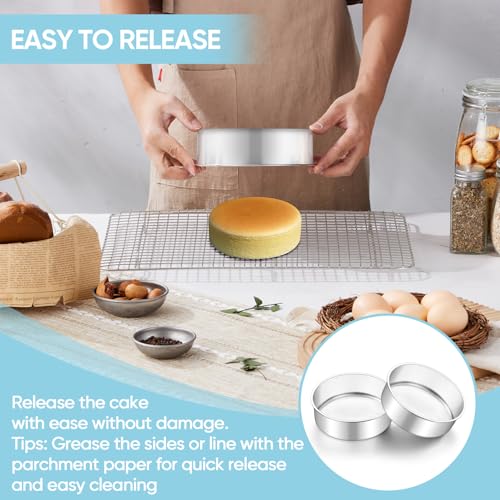 TeamFar 6 Inch Cake Pan, 4 Pcs Round Tier Cake Pans Set Stainless Steel for Baking Steaming Serving, Fit in Oven Pot Air Fryer, Healthy & Heavy Duty, Mirror Finish & Dishwasher Safe - Image 3