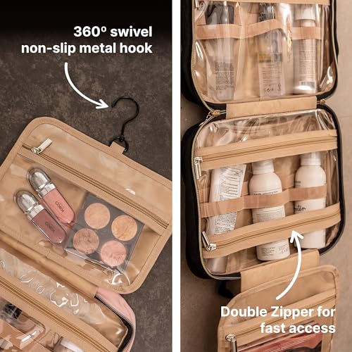 Carrywell |Not Made In China| Hanging Toiletry Travel Bag For Women, Makeup Organizer Case, Water-Resistant Cosmetic Bag For Full-size Containers, Toiletries (Pink, Large) - Image 3