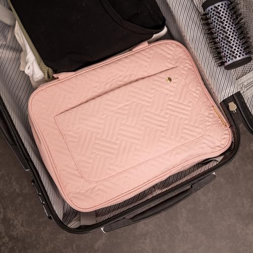 Carrywell |Not Made In China| Hanging Toiletry Travel Bag For Women, Makeup Organizer Case, Water-Resistant Cosmetic Bag For Full-size Containers, Toiletries (Pink, Large) - Image 5