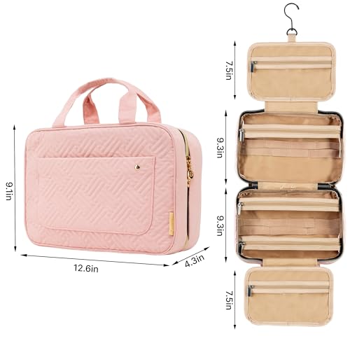 Carrywell |Not Made In China| Hanging Toiletry Travel Bag For Women, Makeup Organizer Case, Water-Resistant Cosmetic Bag For Full-size Containers, Toiletries (Pink, Large) - Image 2