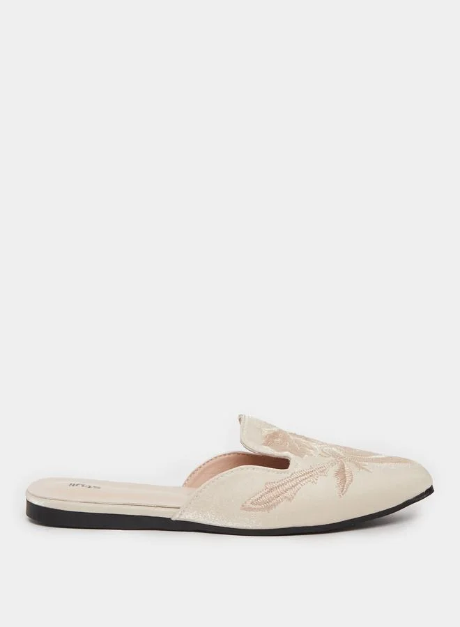 Styli Styli Embroidered Square Toe Flat Mules