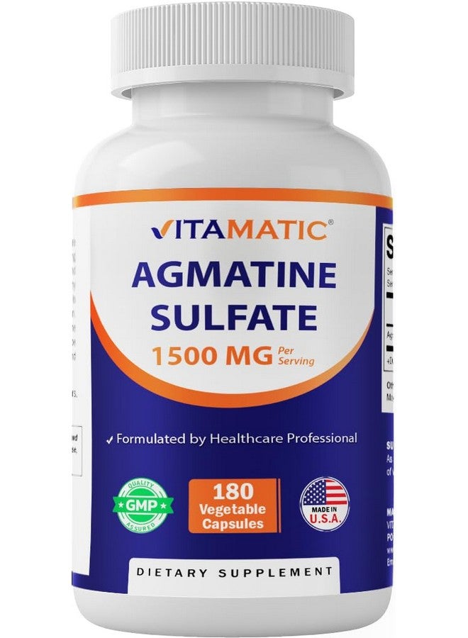 Vitamatic Agmatine Sulfate 1500mg Per Serving - 180 Veg Capsules - Made in The USA - Non-GMO & Gluten Free - Image 1