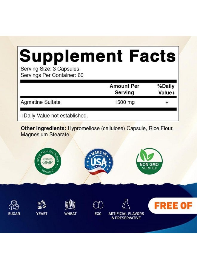 Vitamatic Agmatine Sulfate 1500mg Per Serving - 180 Veg Capsules - Made in The USA - Non-GMO & Gluten Free - Image 2