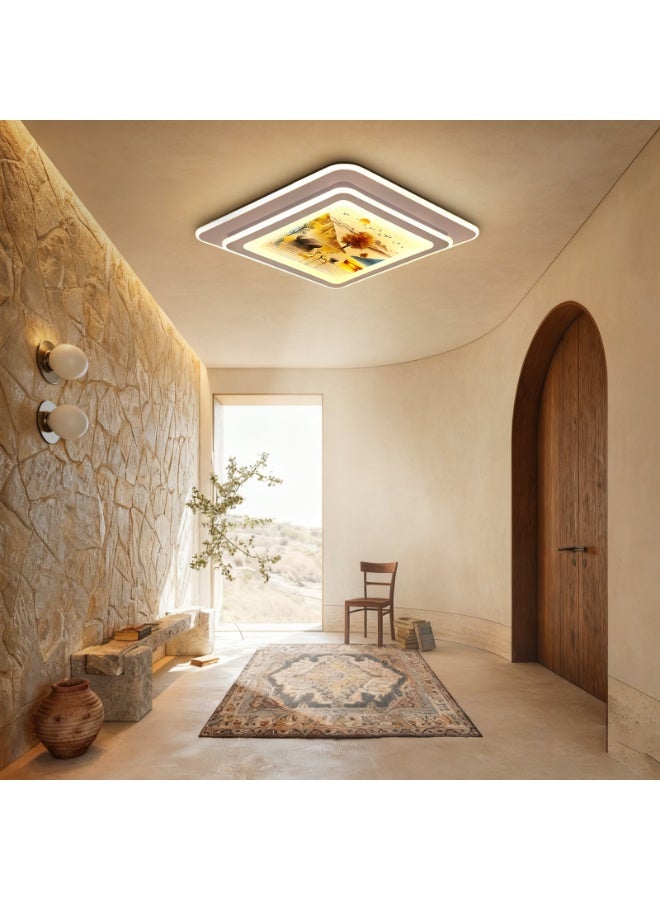 Big Sale! Luxurious Sunset Landscape LED Ceiling Light - Square Art Decorative Lamp, providing soft ambient lighting, ideal for living rooms, bedrooms, and balconies. A must-have for stylish home décor, made with high-quality materials to enhance your home's aesthetic space. - Image 1