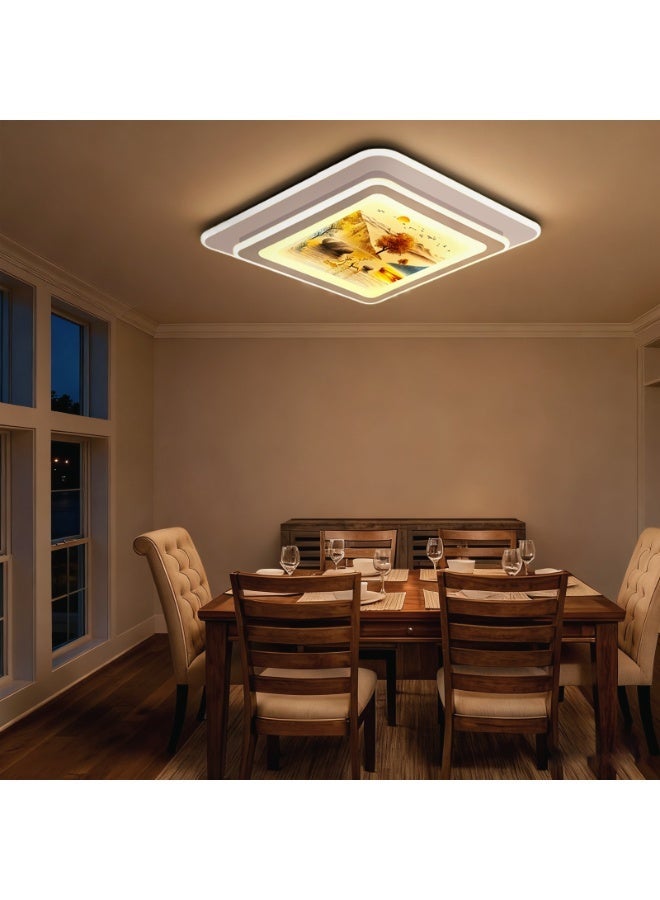 Big Sale! Luxurious Sunset Landscape LED Ceiling Light - Square Art Decorative Lamp, providing soft ambient lighting, ideal for living rooms, bedrooms, and balconies. A must-have for stylish home décor, made with high-quality materials to enhance your home's aesthetic space. - Image 2
