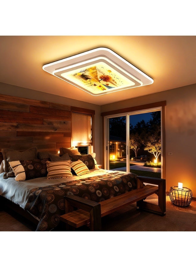 Big Sale! Luxurious Sunset Landscape LED Ceiling Light - Square Art Decorative Lamp, providing soft ambient lighting, ideal for living rooms, bedrooms, and balconies. A must-have for stylish home décor, made with high-quality materials to enhance your home's aesthetic space. - Image 4