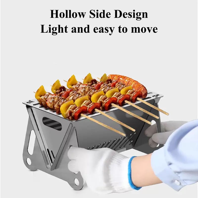 WINB Portable Folding BBQ Grill for 1-2 People - Mini Charcoal Grill for Camping, Compact Stainless Steel Fire Pit with Carry Bag, Outdoor Grill for Backyard, Hiking & Picnic (8.2X5.5 IN) - Image 3